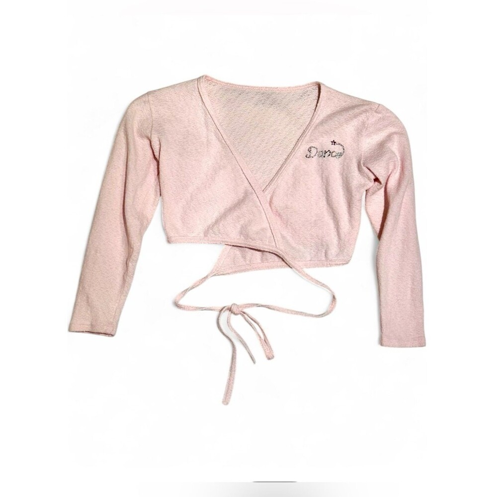 Kids Motionwear Light Pink Wrap Crop Top with Rhinestone Detail